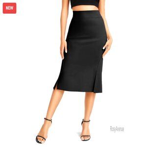 Stretch High Waist Fishtail Pencil Skirt Midi Slit Office Bodycon